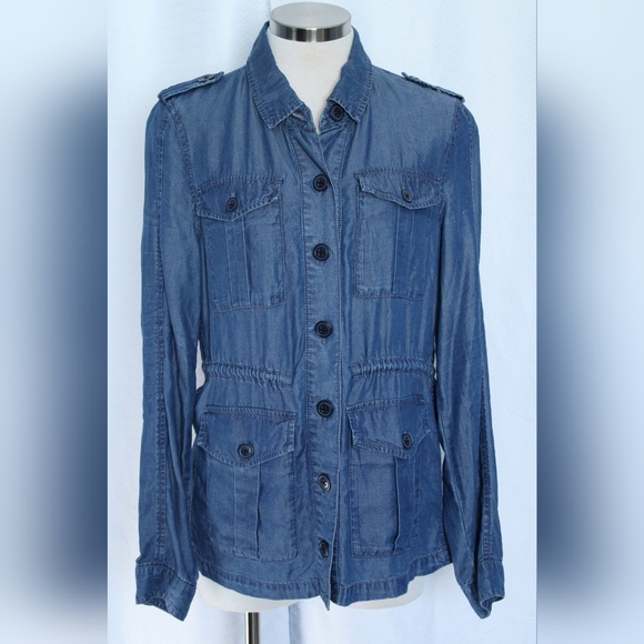 GAP Jackets & Blazers - Gap Utility Denim Jacket S Light Indigo Button & Zip Patch Pockets